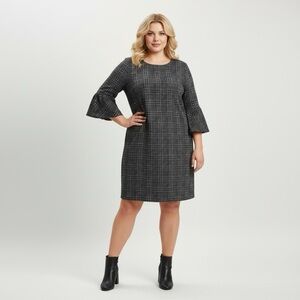 Anthropologie Plaid Bell Sleeve Shift Dress Black and Gray Smart Casual Oversize